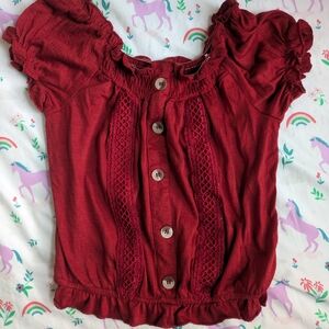 Girls' Red Ruffle Sleeve Top